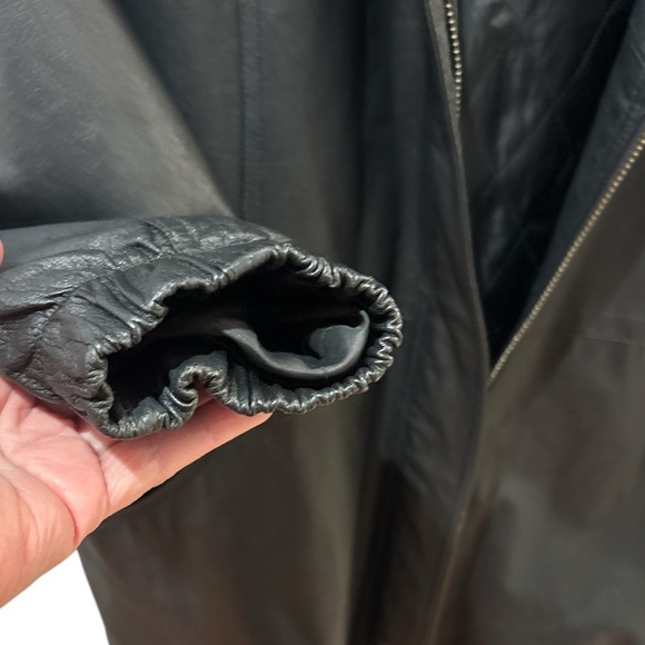 90s MIDDLEBROOK PARK HOODED BLACK LEATHER JACKET OVERSIZED GOTH ROCKABILLY SZ L - Picture 8 of 9